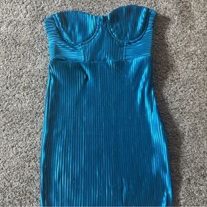 Blue Mini Strapless Dress